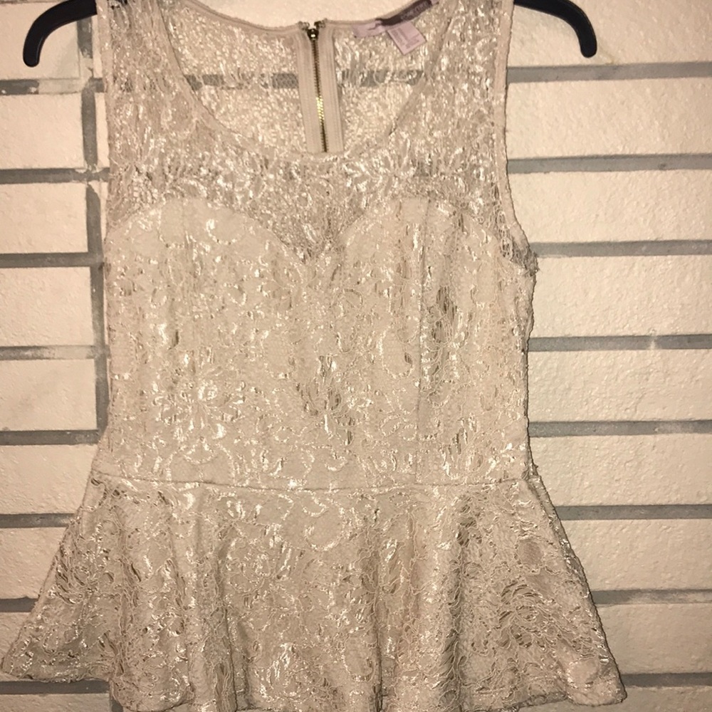 Cream Shoulder-Strap Peplum Top.